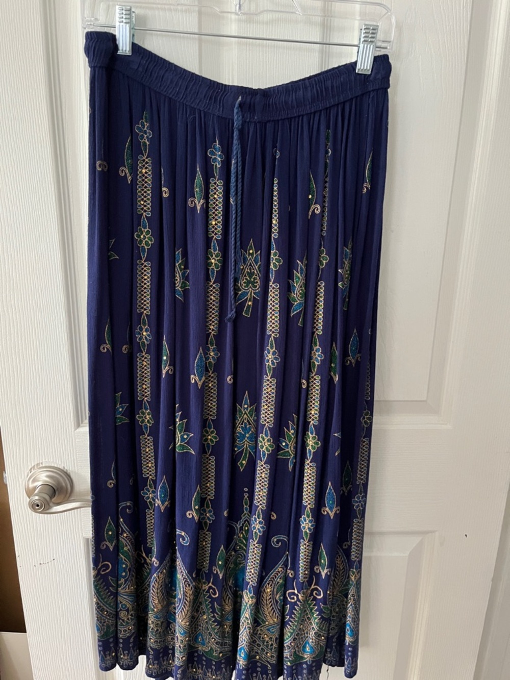 Bohemian Navy Paisley Maxi Skirt with Elastic Waist